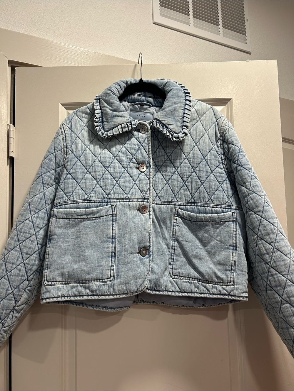 Blank NYC Light Blue Quilted Denim Puffer Jacket
